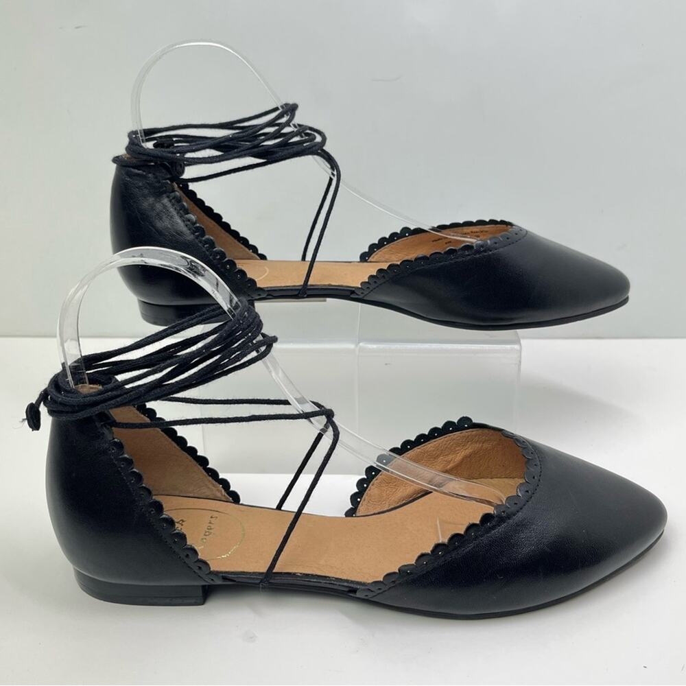 Jack Rogers Camille Leather D'Orsay Black Ankle Tie Flats - Picture 10 of 10
